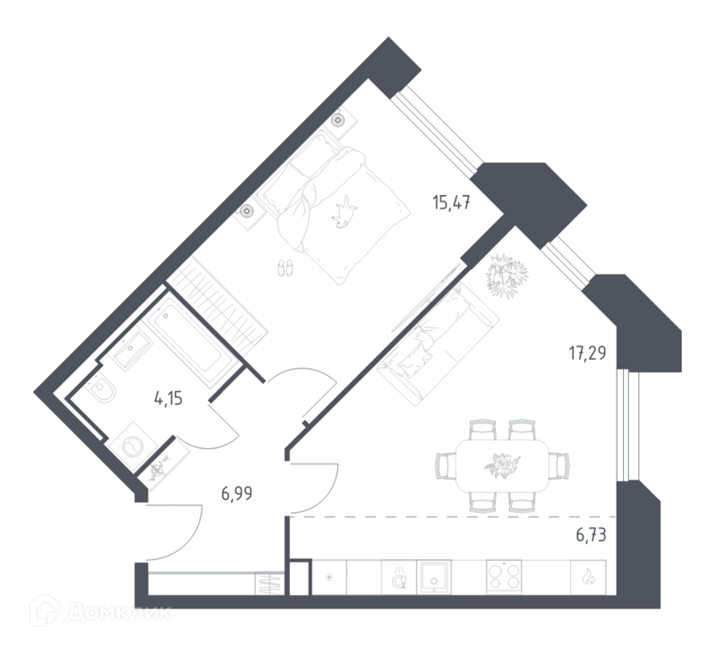 1-комнатные апартаменты 50.63 м² Скай Спутник