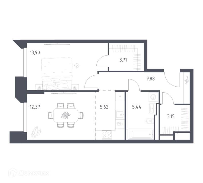 1-комнатные апартаменты 52.07 м² Скай Спутник