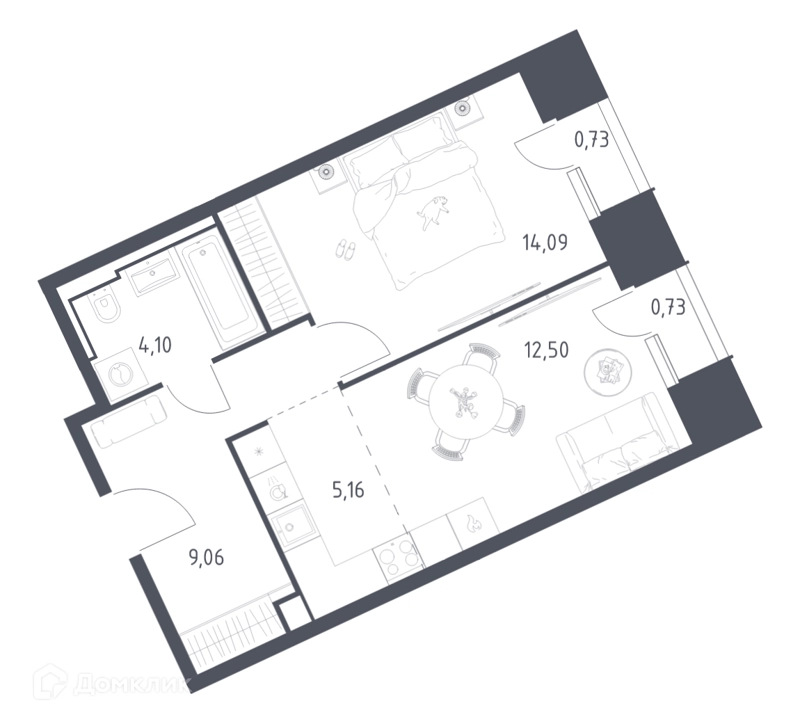 1-комнатные апартаменты 46.37 м² Скай Спутник