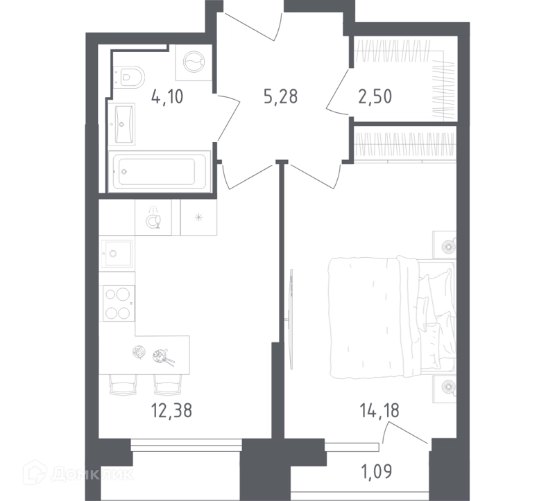 1-комнатные апартаменты 39.53 м² Скай Спутник