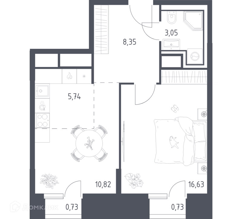 1-комнатные апартаменты 46.05 м² Скай Спутник
