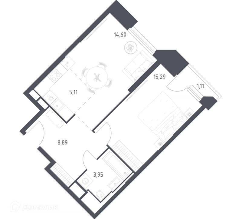 1-комнатные апартаменты 48.95 м² Скай Спутник