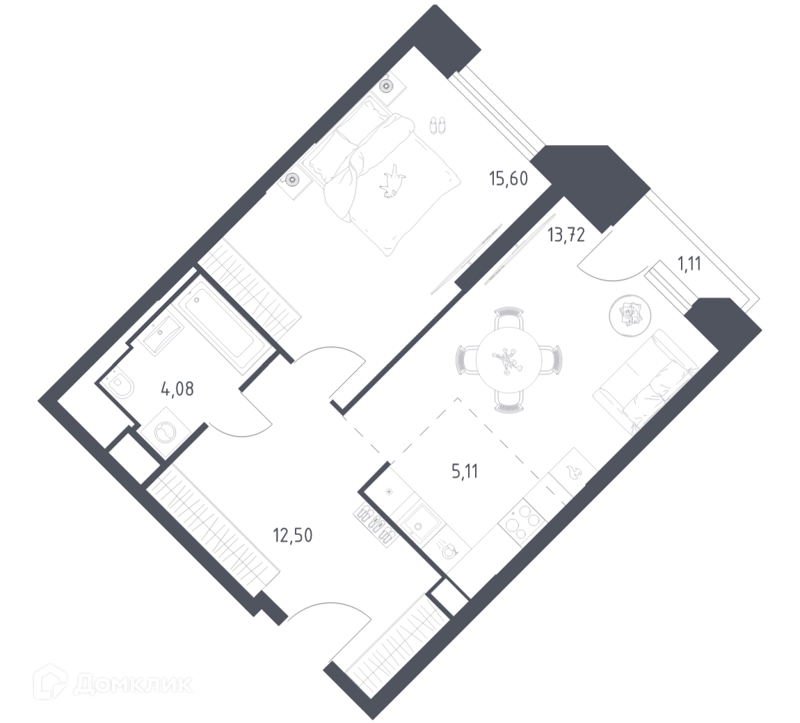 1-комнатные апартаменты 52.12 м² Скай Спутник