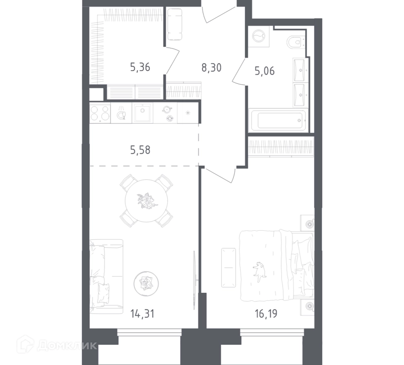 1-комнатные апартаменты 54.8 м² Скай Спутник