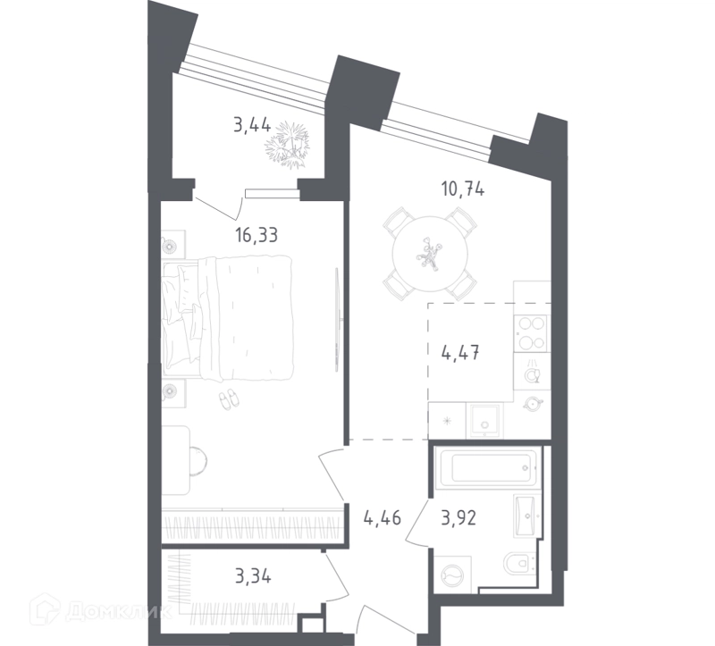 1-комнатные апартаменты 46.7 м² Скай Спутник