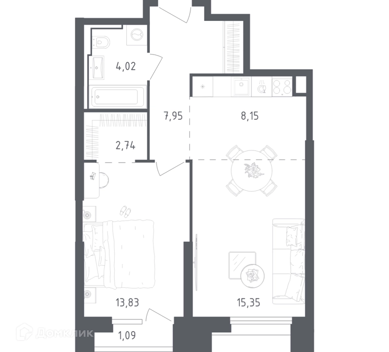 1-комнатные апартаменты 53.13 м² Скай Спутник