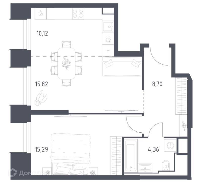 1-комнатные апартаменты 54.29 м² Скай Спутник