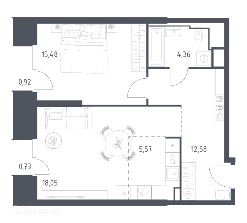 1-комнатные апартаменты 57.69 м² Скай Спутник