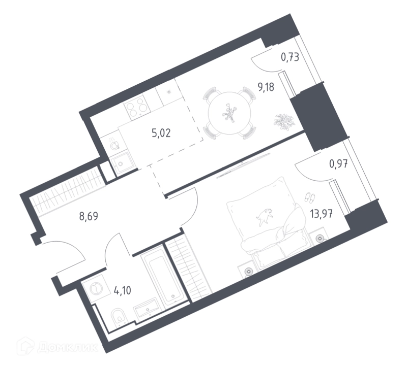 1-комнатные апартаменты 42.66 м² Скай Спутник
