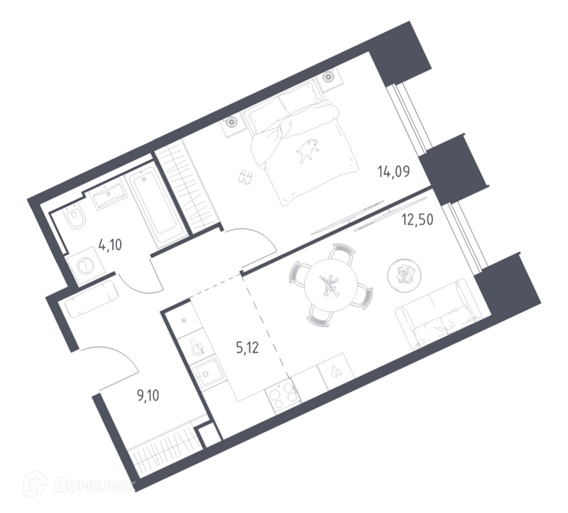 1-комнатные апартаменты 44.91 м² Скай Спутник