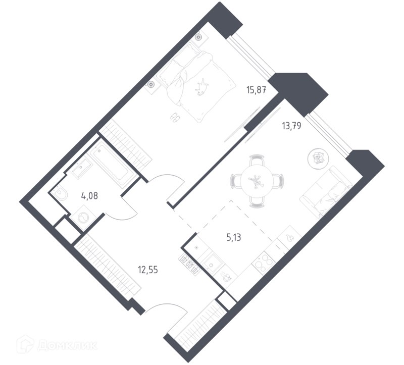 1-комнатные апартаменты 51.42 м² Скай Спутник