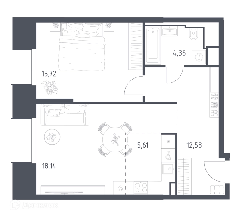 1-комнатные апартаменты 56.41 м² Скай Спутник