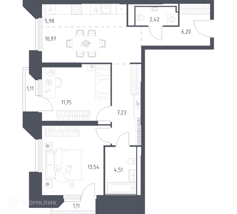 2-комнатные апартаменты 64.82 м² Скай Спутник