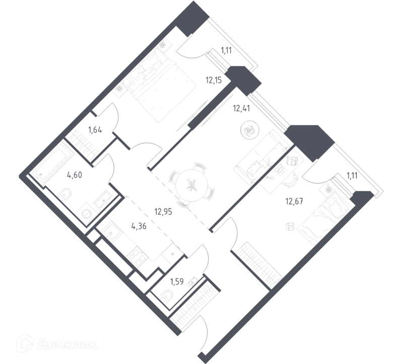 2-комнатные апартаменты 64.59 м² Скай Спутник