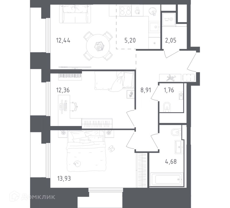 2-комнатные апартаменты 61.33 м² Скай Спутник