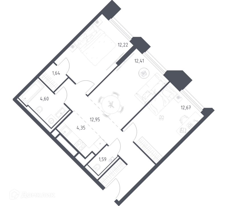 2-комнатные апартаменты 62.9 м² Скай Спутник