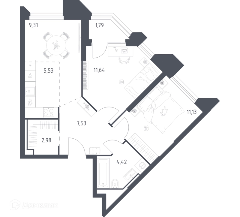 2-комнатные апартаменты 54.33 м² Скай Спутник