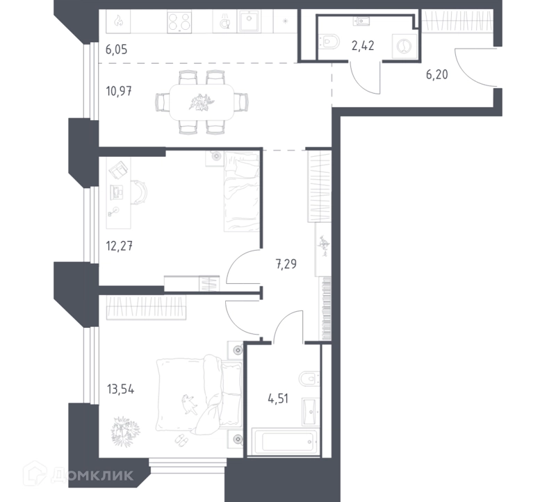 2-комнатные апартаменты 63.25 м² Скай Спутник