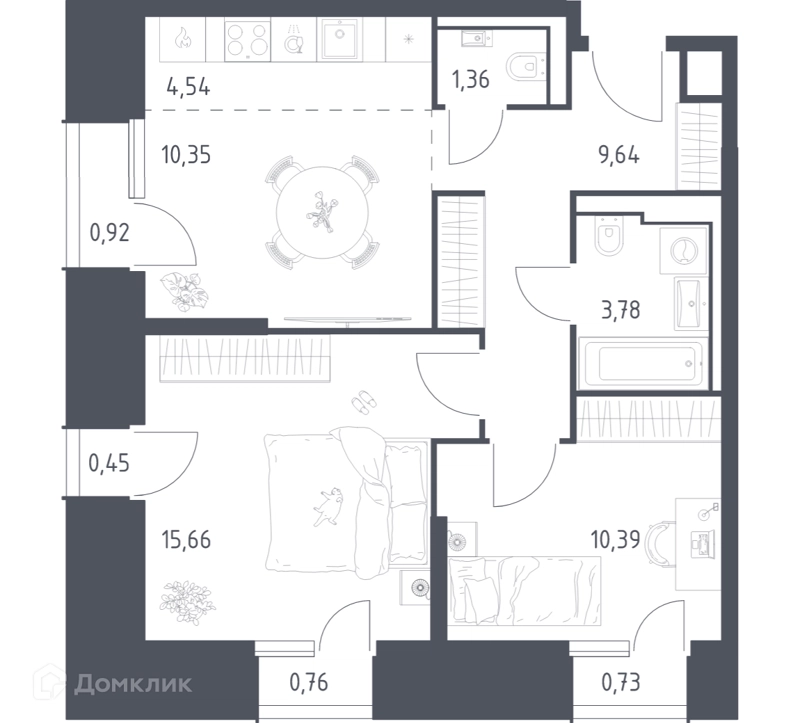 2-комнатные апартаменты 58.58 м² Скай Спутник
