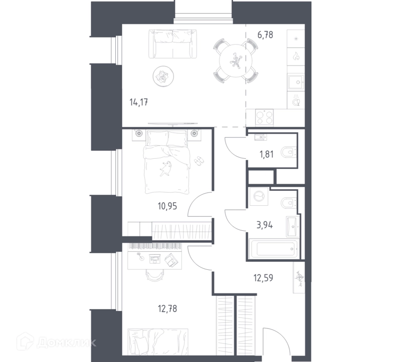 2-комнатные апартаменты 63.02 м² Скай Спутник