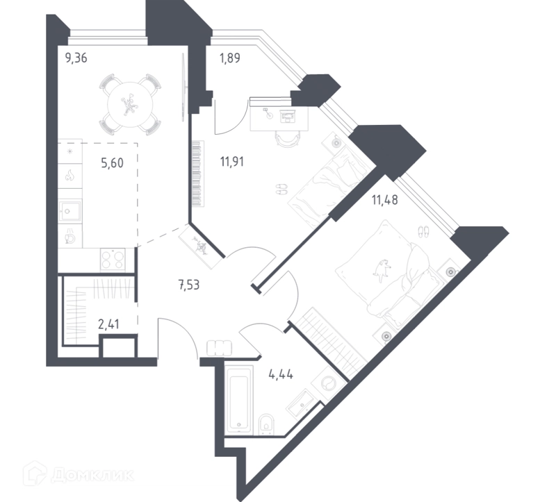 2-комнатные апартаменты 54.62 м² Скай Спутник