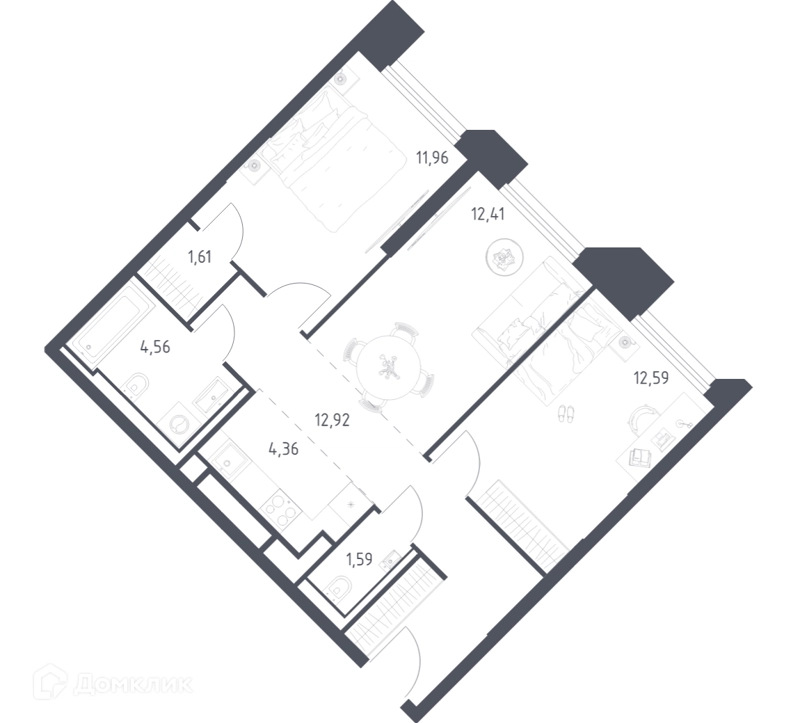 2-комнатные апартаменты 62 м² Скай Спутник