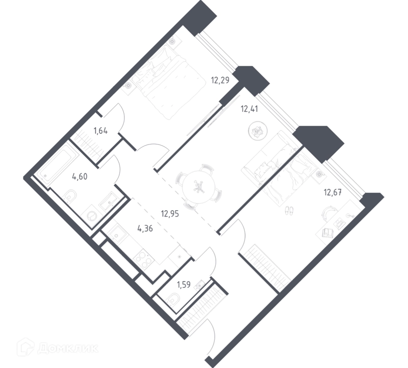 2-комнатные апартаменты 62.51 м² Скай Спутник