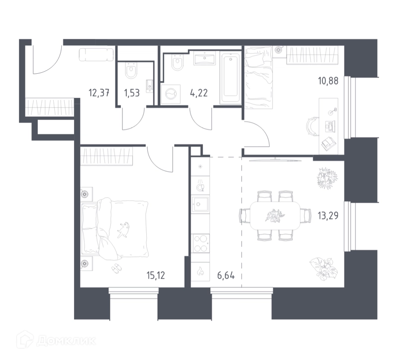 2-комнатные апартаменты 64.05 м² Скай Спутник