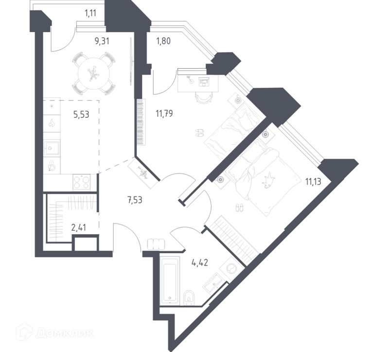 2-комнатные апартаменты 55.03 м² Скай Спутник