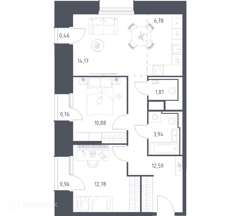 2-комнатные апартаменты 65.13 м² Скай Спутник