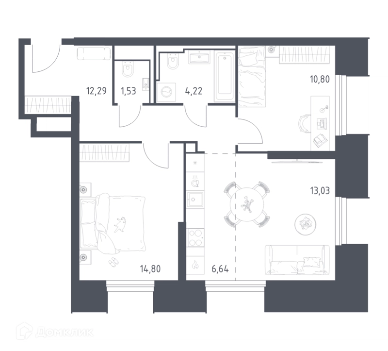 2-комнатные апартаменты 63.31 м² Скай Спутник