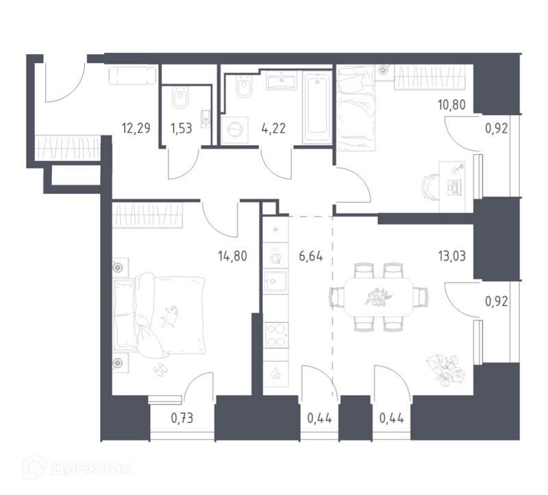 2-комнатные апартаменты 66.76 м² Скай Спутник