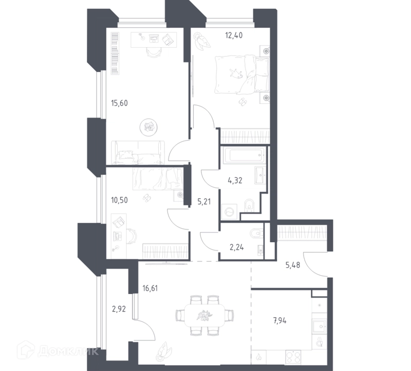 3-комнатные апартаменты 83.22 м² Скай Спутник