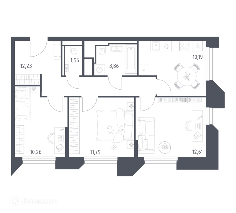3-комнатные апартаменты 62.5 м² Скай Спутник