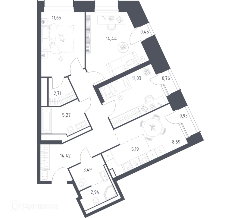 3-комнатные апартаменты 81.97 м² Скай Спутник