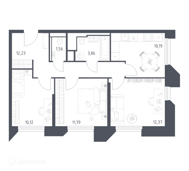 3-комнатные апартаменты 62.12 м² Скай Спутник