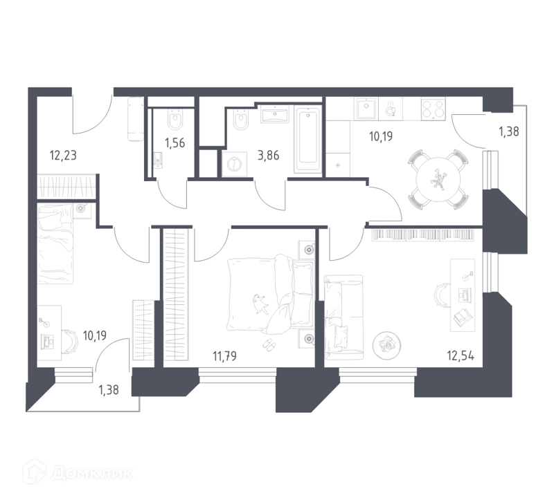 3-комнатные апартаменты 65.12 м² Скай Спутник
