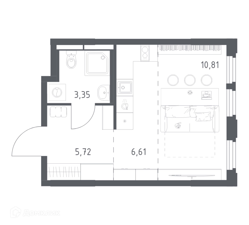Студия 26.49 м² Космический Квартал