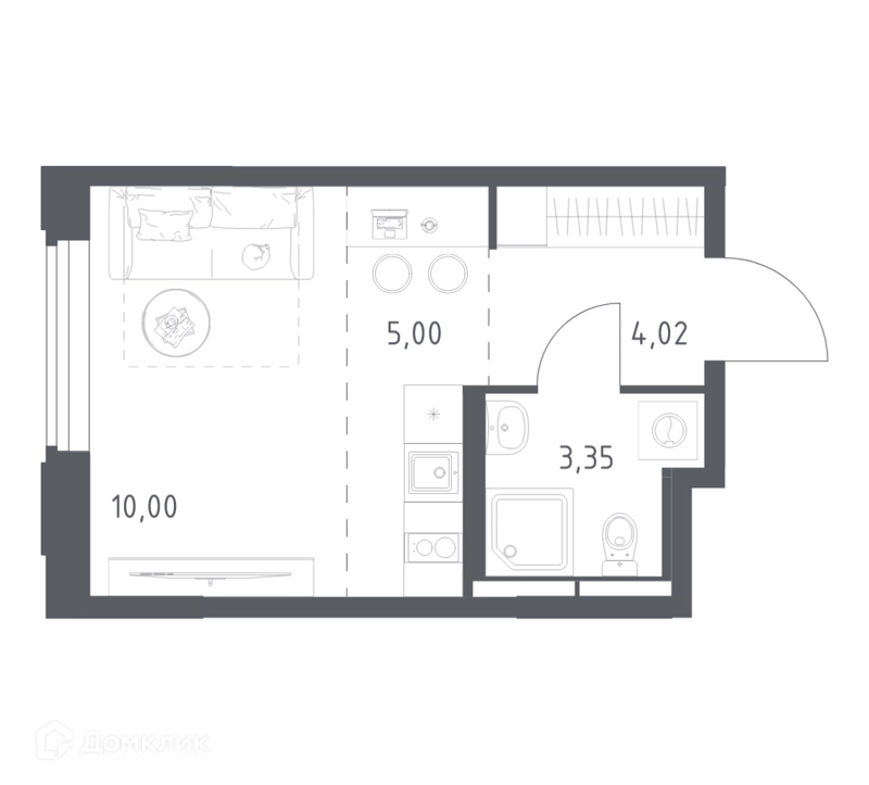 Студия 22.37 м² Космический Квартал