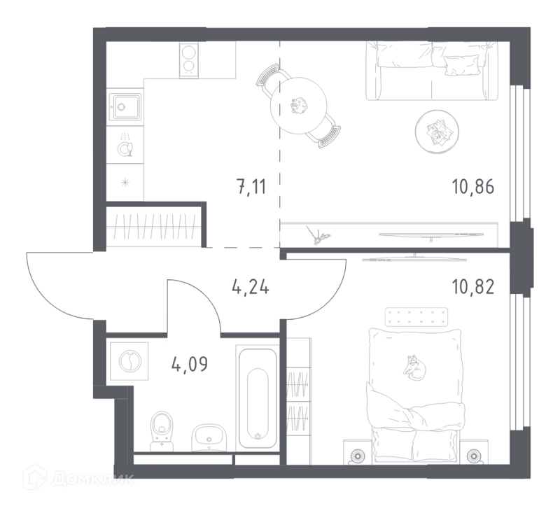 1-комнатная квартира 37.12 м² Космический Квартал
