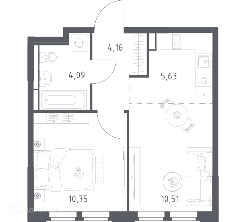 1-комнатная квартира 35.14 м² Космический Квартал