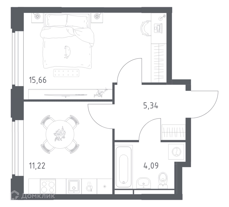 1-комнатная квартира 36.31 м² Космический Квартал