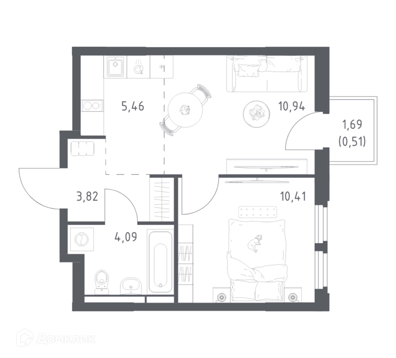 1-комнатная квартира 35.23 м² Космический Квартал