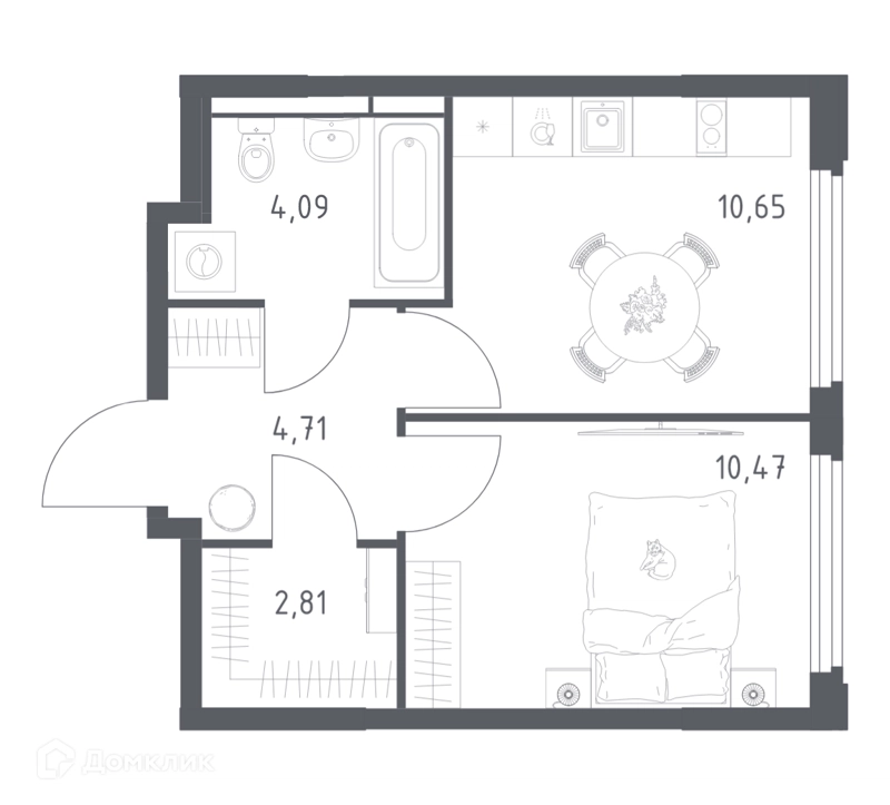 1-комнатная квартира 32.73 м² Космический Квартал