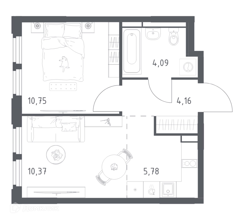 1-комнатная квартира 35.15 м² Космический Квартал
