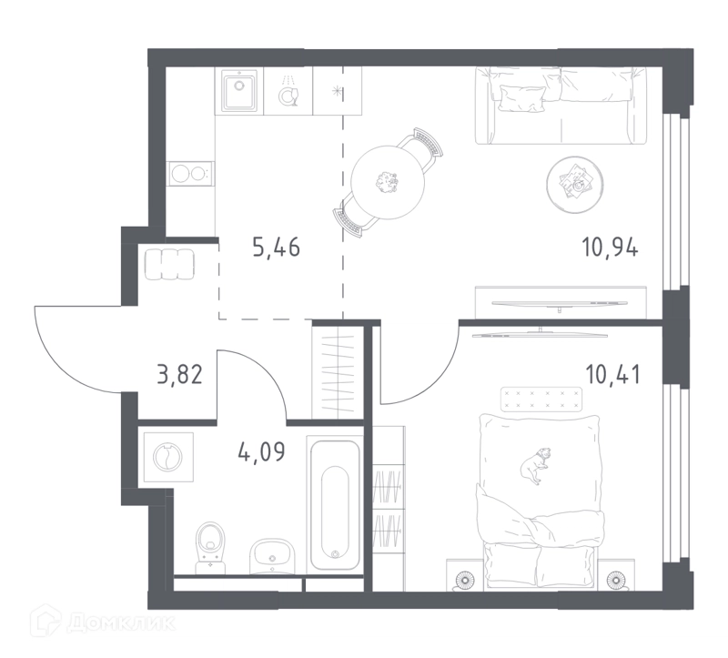 1-комнатная квартира 34.72 м² Космический Квартал