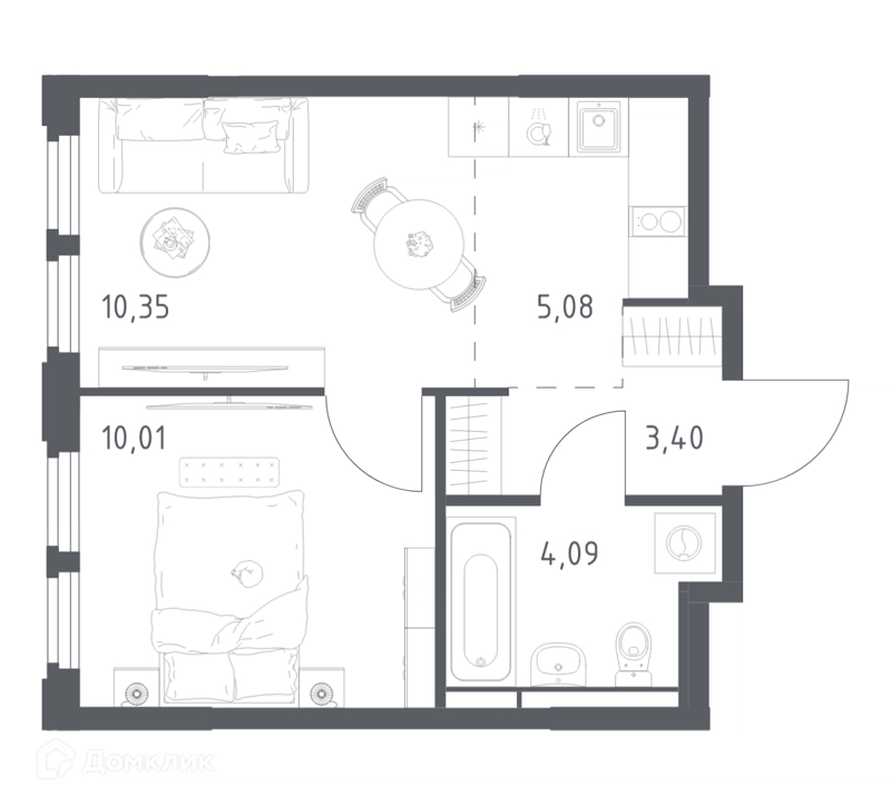 1-комнатная квартира 32.93 м² Космический Квартал