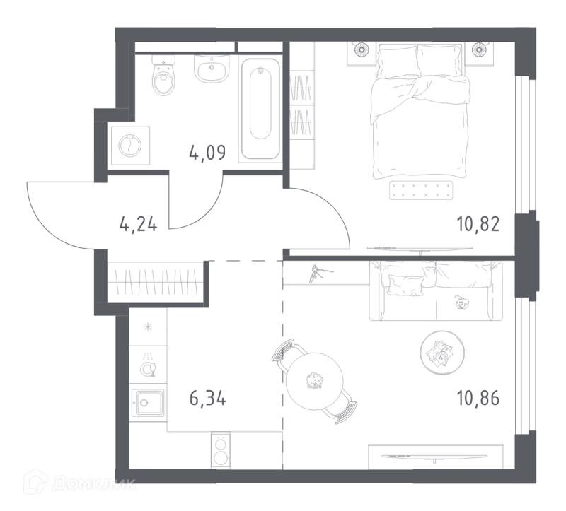1-комнатная квартира 36.35 м² Космический Квартал