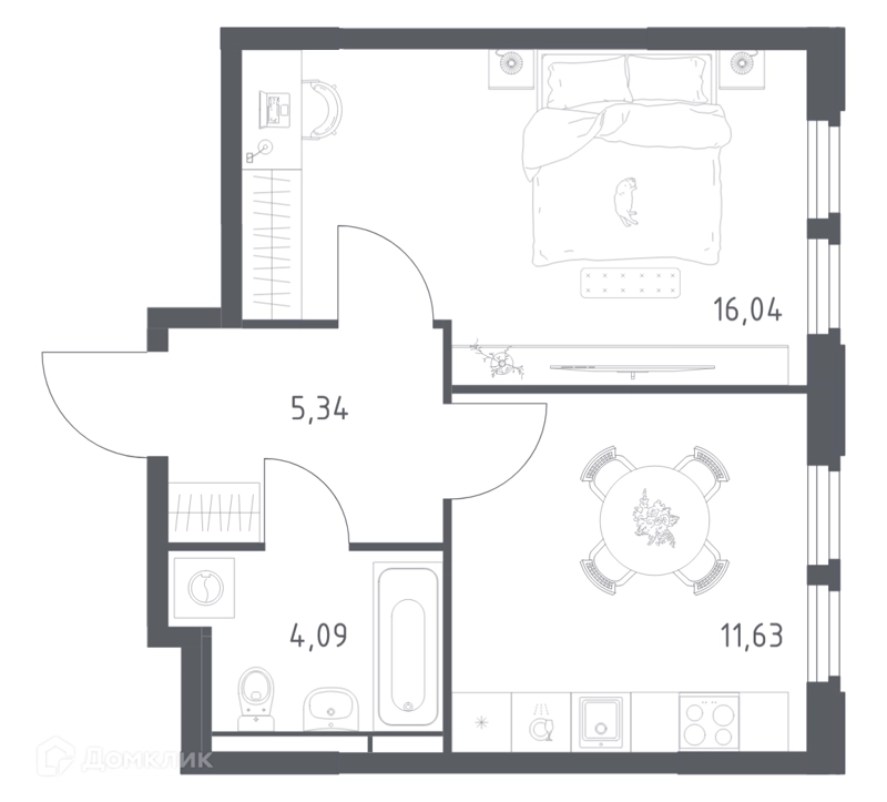 1-комнатная квартира 37.1 м² Космический Квартал