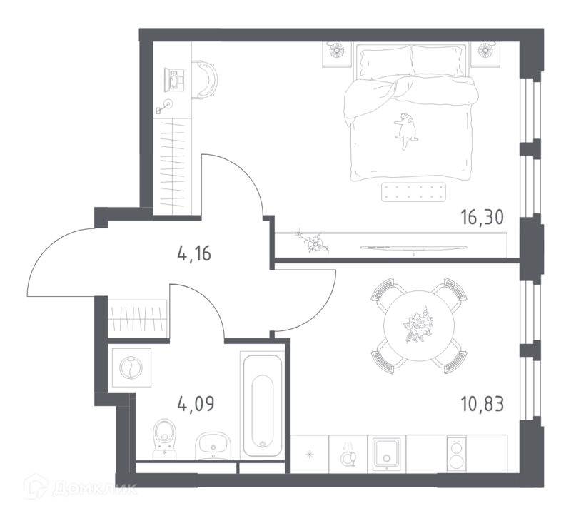 1-комнатная квартира 35.38 м² Космический Квартал